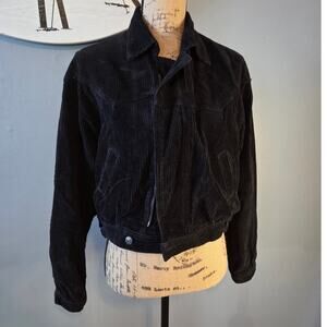 brandy melville corduroy black jacket bomber cropped grunge gorpcore M